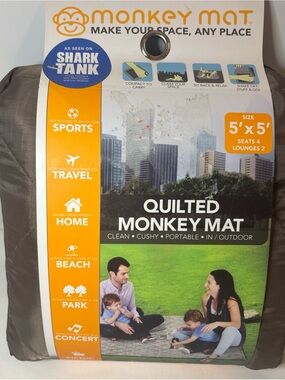 Outdoor Mat- Monkey Mag AS SEEN IN SHARK TANK Quilted - Gray Portable NEW